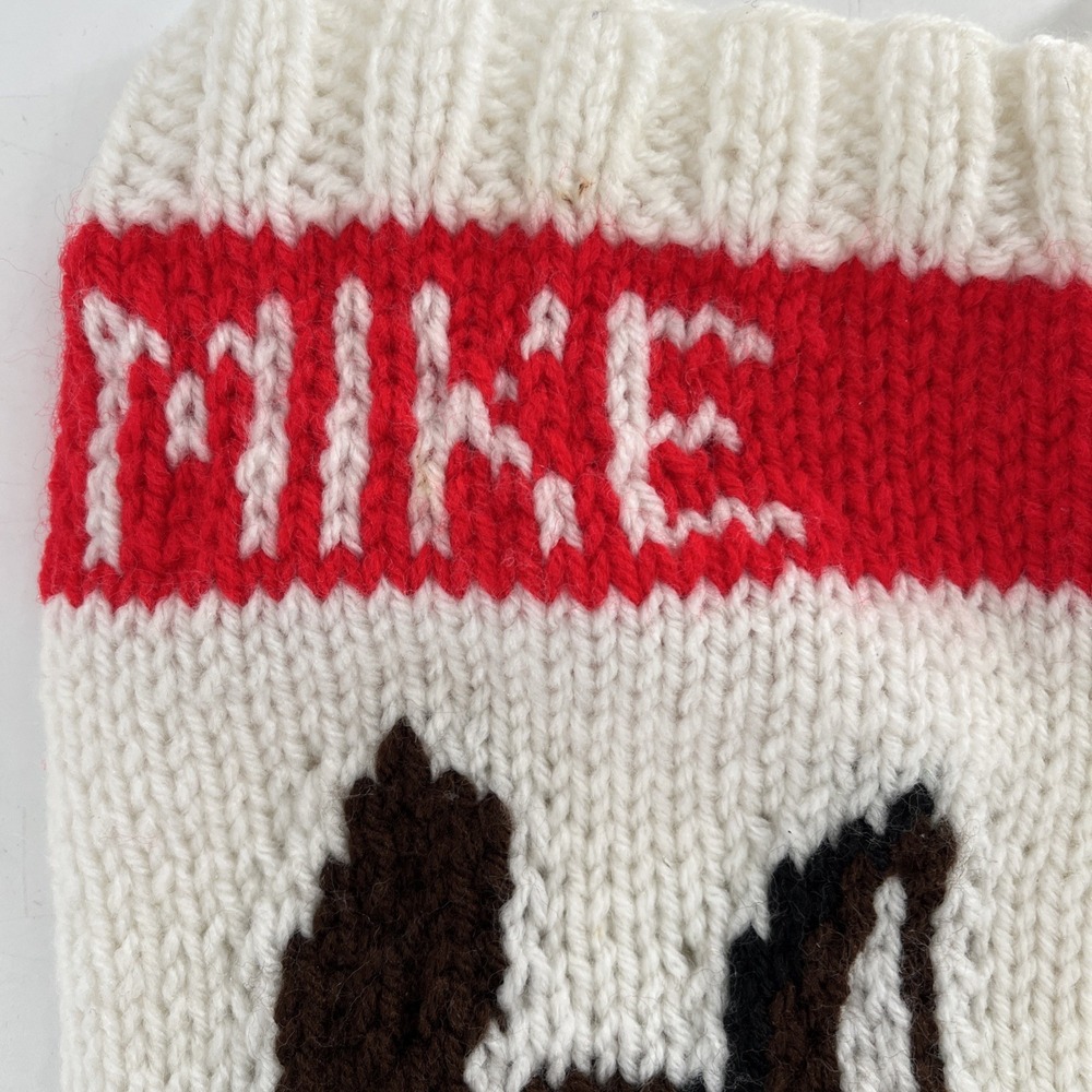 Vintage Hand Knit Christmas Stocking Rudolph Red-Nose Reindeer Green White READ - Picture 4 of 9